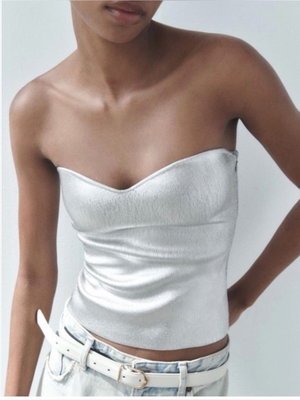 NWT Zara Tube Top Silver Metal Size XL